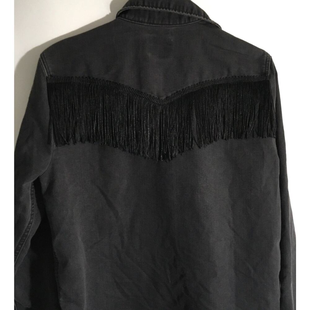 Levi's Ultimate Women's Size Medium Black Western Fringe Denim Long Sleeve Top - Picture 5 of 6